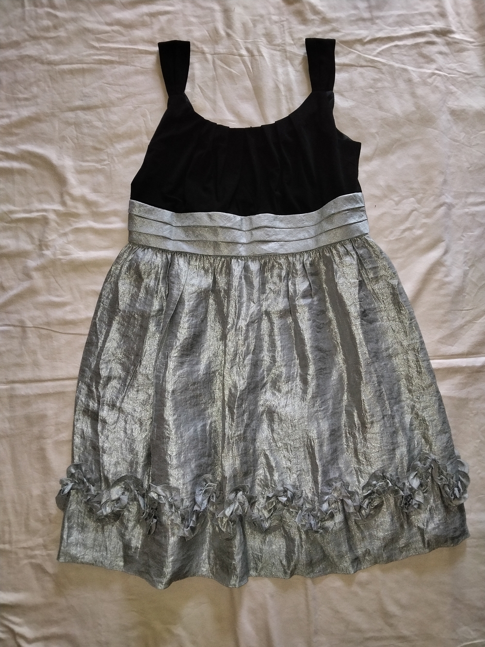 dressbarn Black Bodice with Silver Metallic Skirt Party Dress